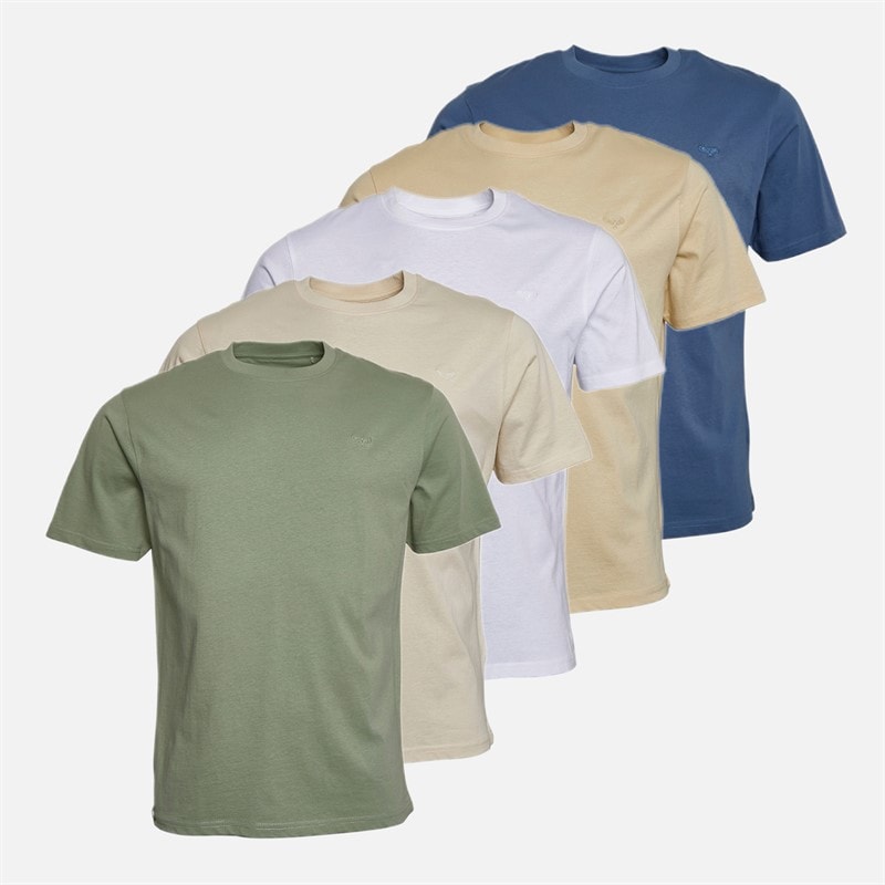 THREADBARE Mens Jaden Five Pack T-Shirts Almond/Stone/White/Sage/Denim Blue - Image 1