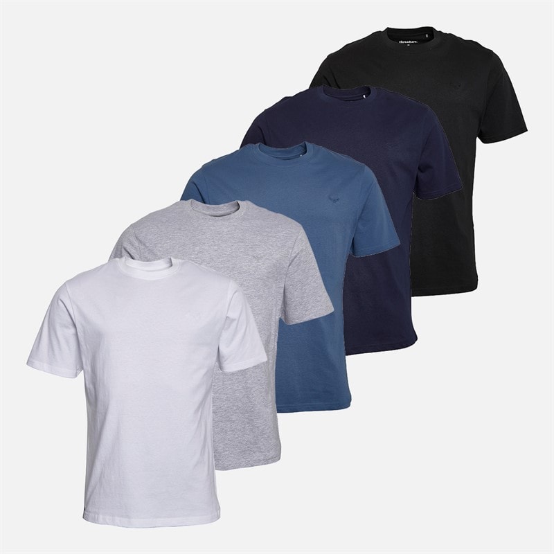 THREADBARE Mens Rylan Five Pack T-Shirts Navy/Denim/Grey Marl/White/Black - Image 1