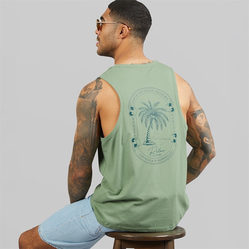 THREADBARE Mens Onda Ringer Two Pack Vests Sage/Ecru - Image 3