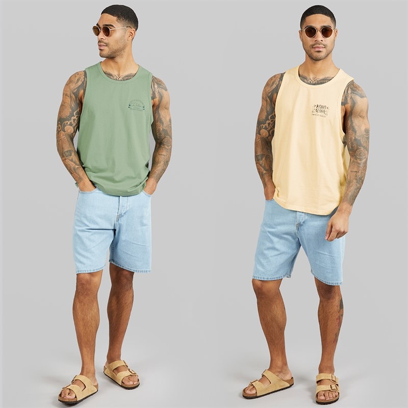 THREADBARE Mens Onda Ringer Two Pack Vests Sage/Ecru - Image 4