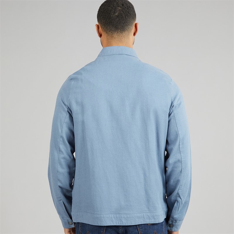 THREADBARE Mens Key Linen Shirt Jacket Denim - Image 2