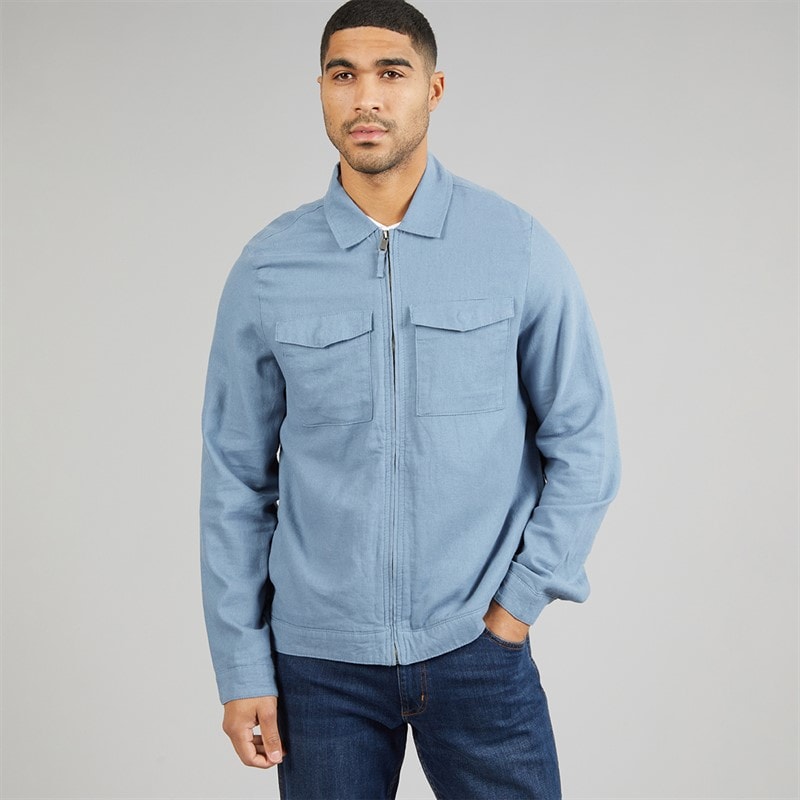 THREADBARE Mens Key Linen Shirt Jacket Denim - Image 3