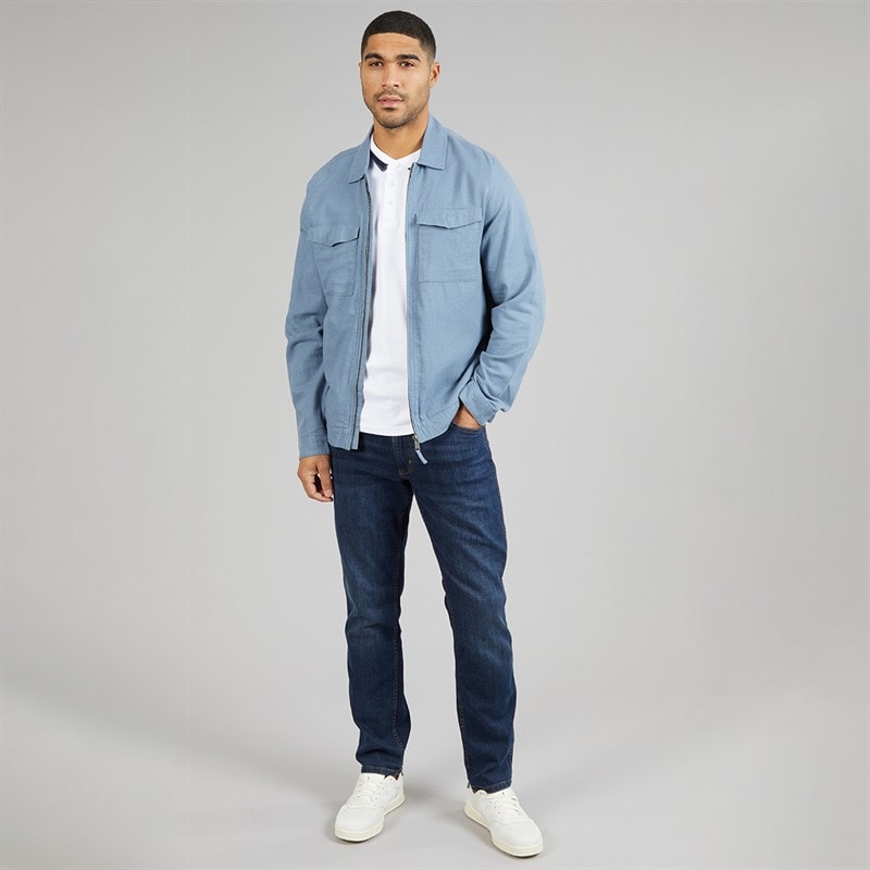 THREADBARE Mens Key Linen Shirt Jacket Denim - Image 4