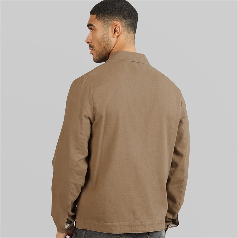 THREADBARE Mens Key Linen Shirt Jacket Taupe - Image 2