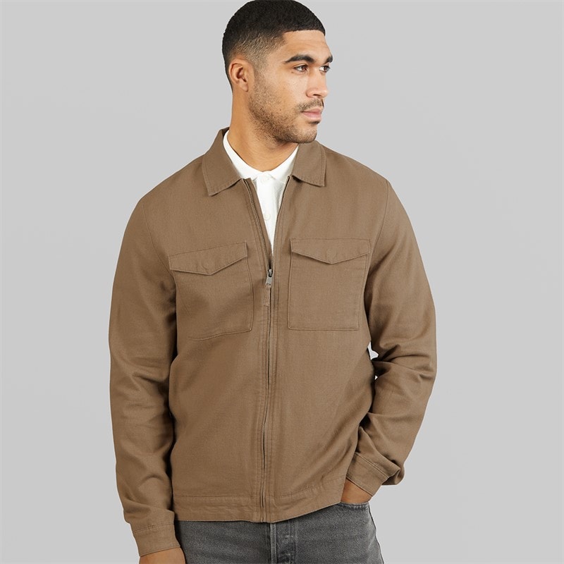 THREADBARE Mens Key Linen Shirt Jacket Taupe - Image 3