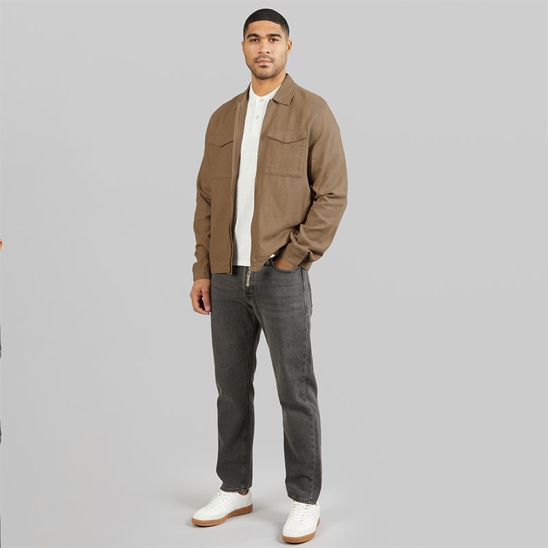 THREADBARE Mens Key Linen Shirt Jacket Taupe - Image 4