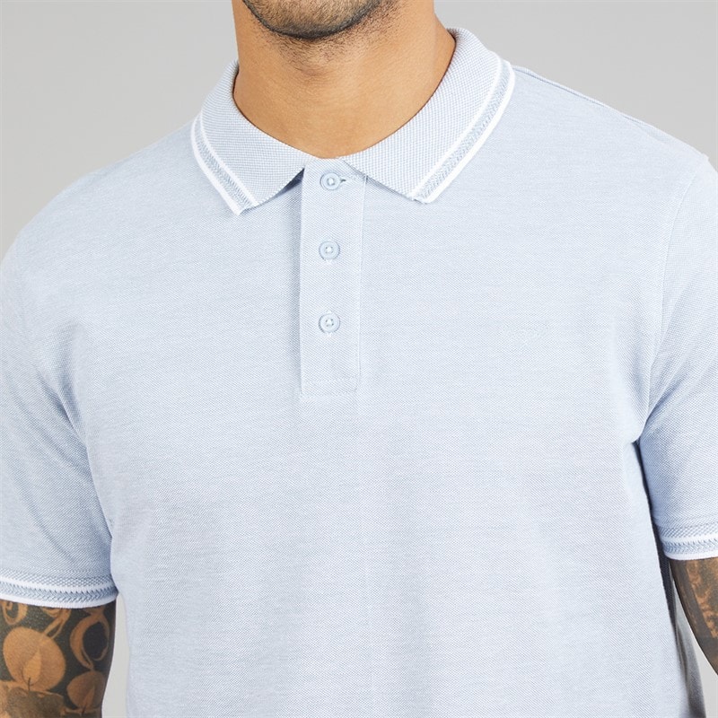THREADBARE Mens Bron Polo Shirt Faded Denim - Image 3