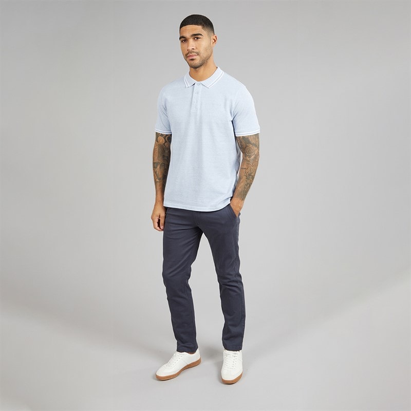 THREADBARE Mens Bron Polo Shirt Faded Denim - Image 4