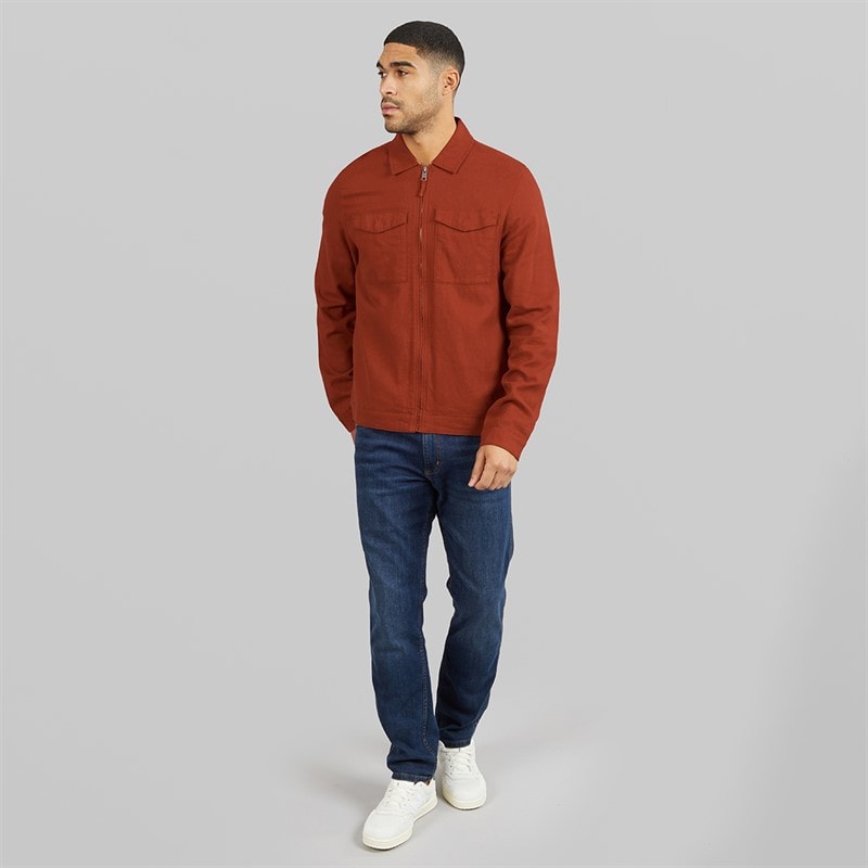 THREADBARE Mens Key Linen Shirt Jacket Rust - Image 3