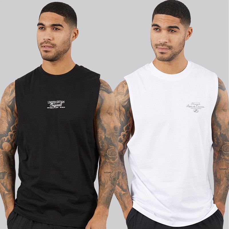 THREADBARE Mens Trace Two Pack Vests Multi - Image 2