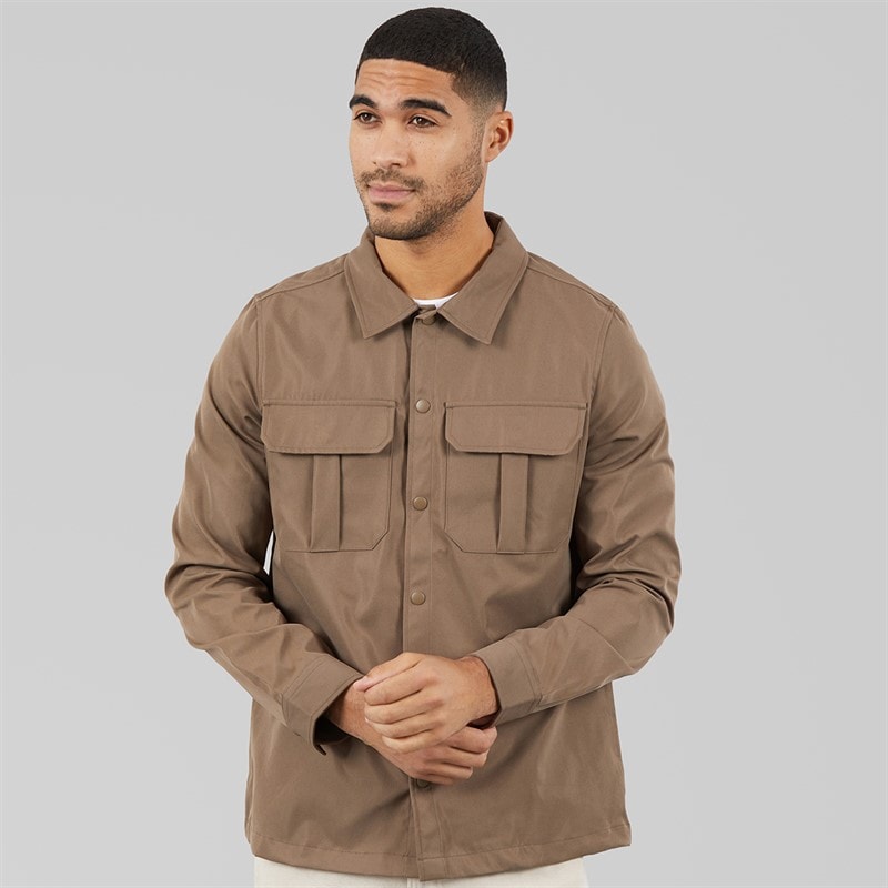 THREADBARE Mens Port Long Sleeve Shacket Cigar - Image 3