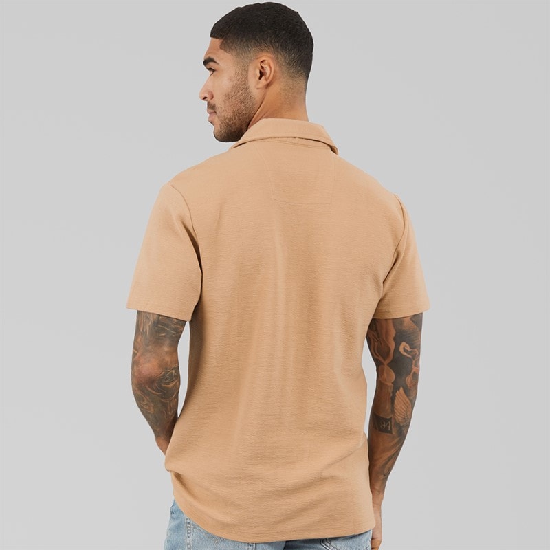THREADBARE Mens Emblre Short Sleeve Shirt Stone - Image 2