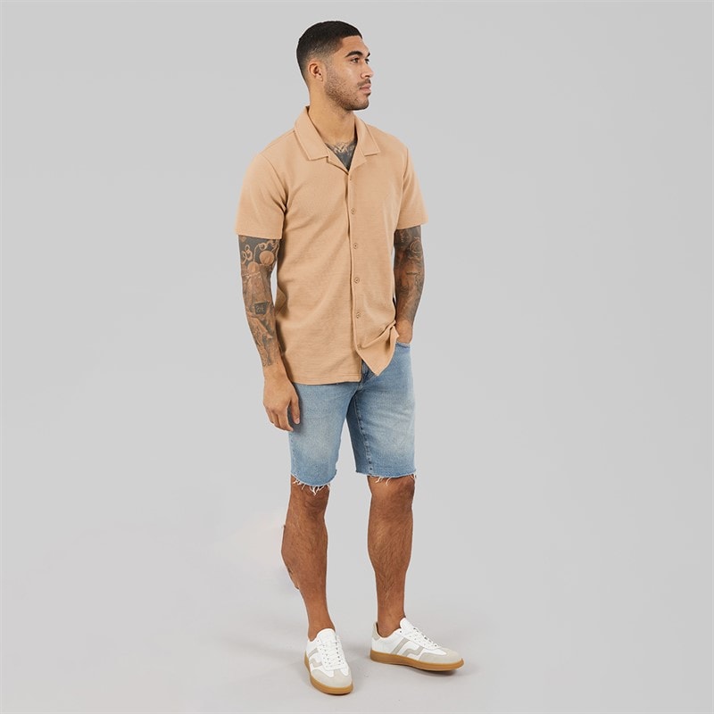 THREADBARE Mens Emblre Short Sleeve Shirt Stone - Image 4