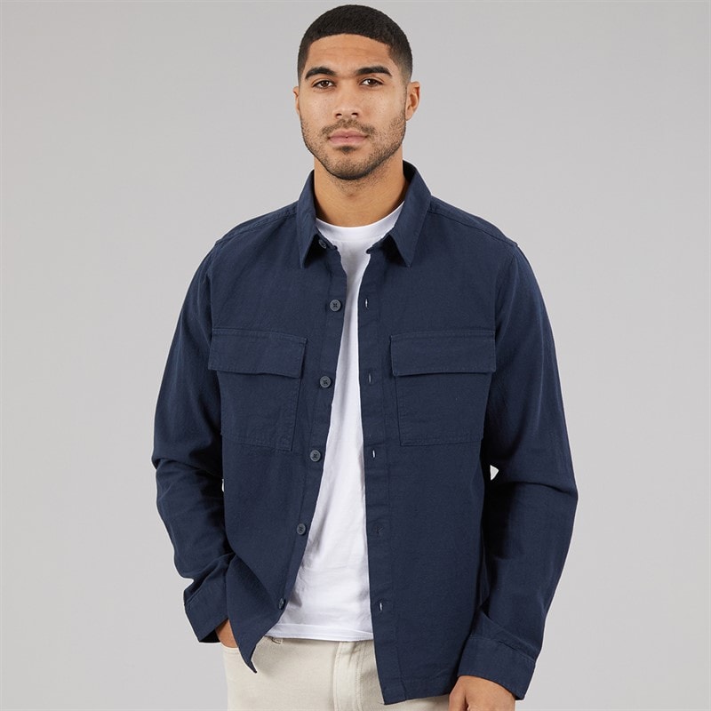 THREADBARE Mens Mini Long Sleeve Shacket Navy - Image 3