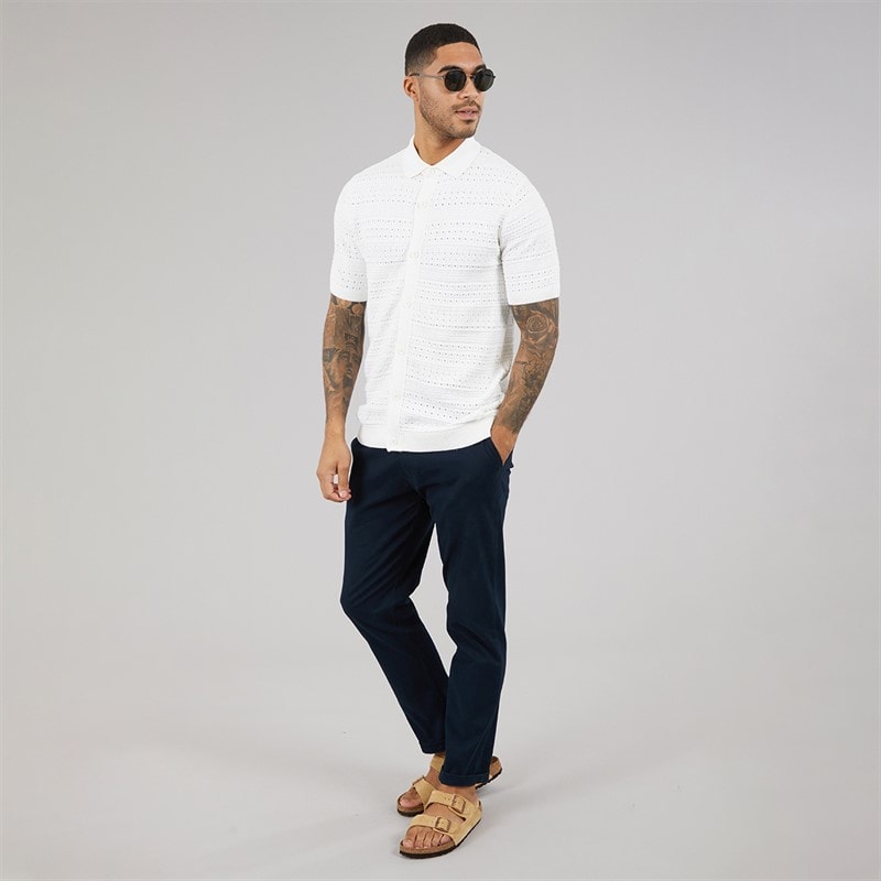 THREADBARE Mens Crown Knitted Shirt Ecru - Image 4