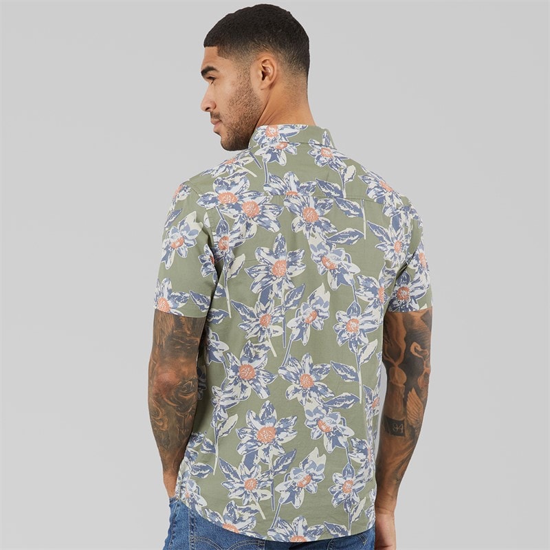 THREADBARE Mens Bell Short Sleeve Shirt Sage - Image 2