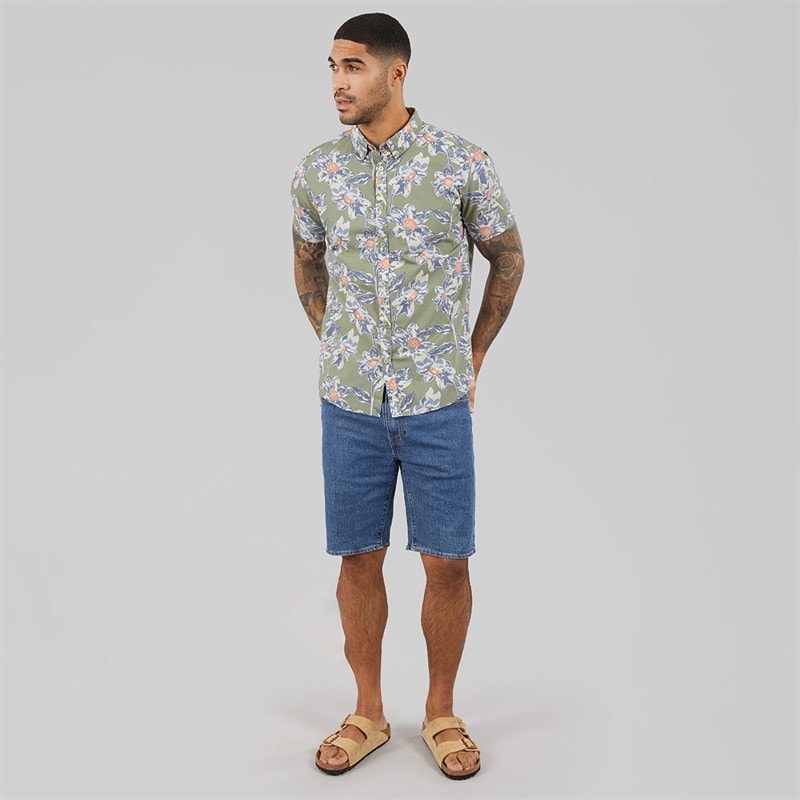 THREADBARE Mens Bell Short Sleeve Shirt Sage - Image 4