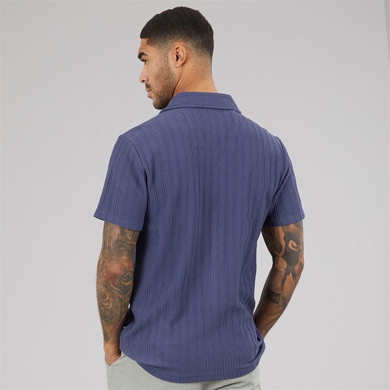 THREADBARE Mens Cam Short Sleeve Shirt Deni Blue - Image 2