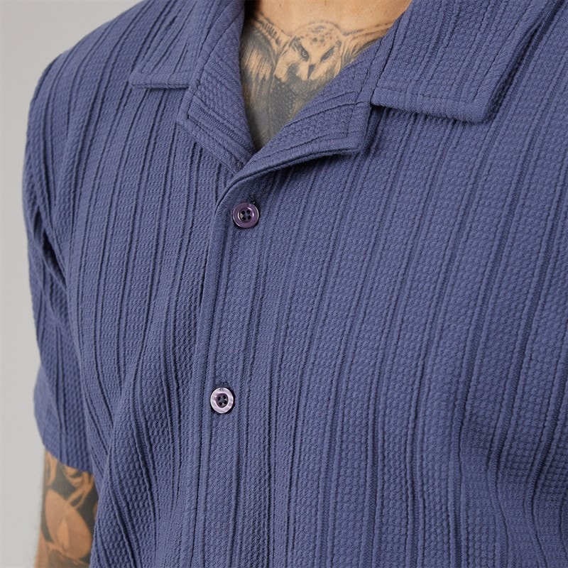 THREADBARE Mens Cam Short Sleeve Shirt Deni Blue - Image 3