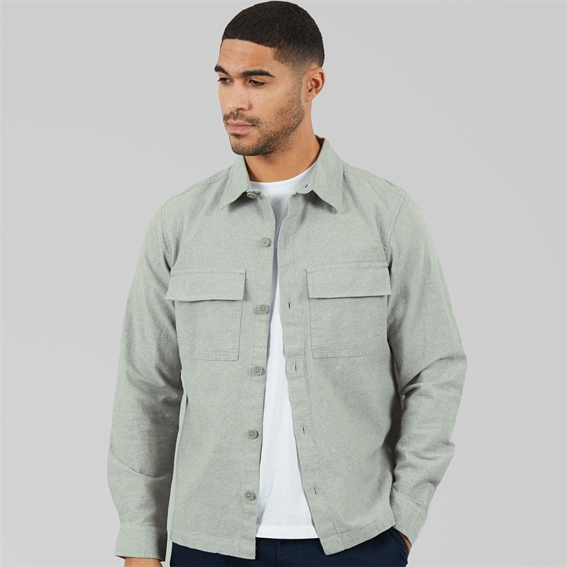 THREADBARE Mens Mini Long Sleeve Shacket Sage - Image 3