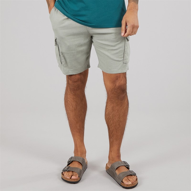 THREADBARE Mens Linen Cargo Shorts Sage