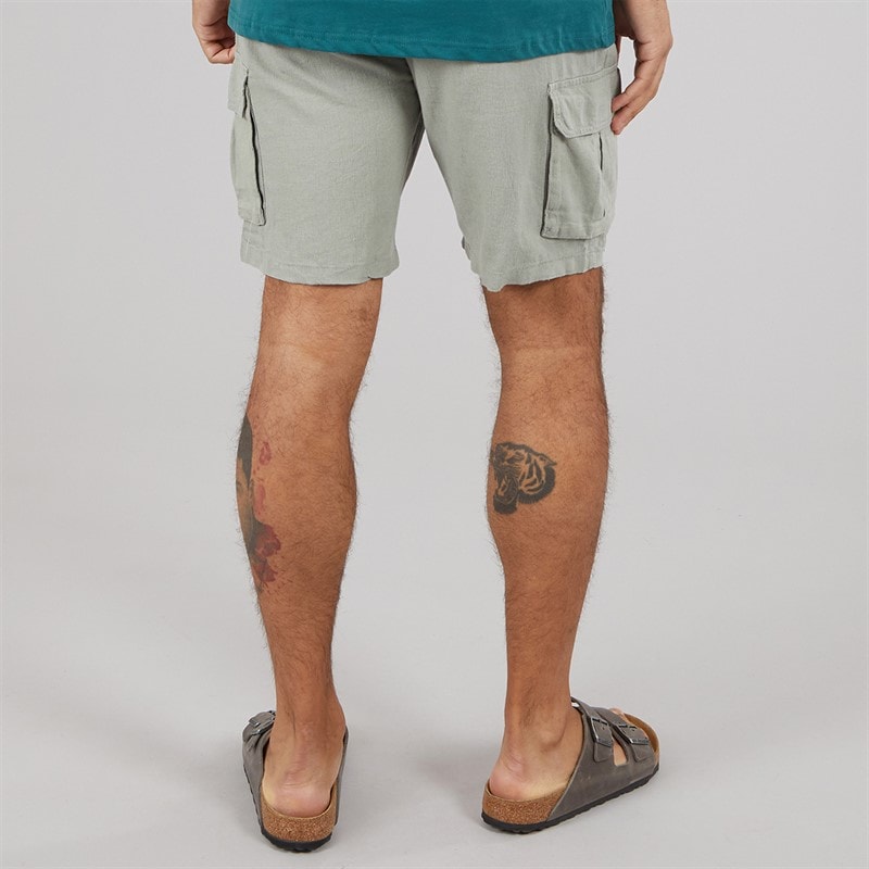 THREADBARE Mens Linen Cargo Shorts Sage - Image 2