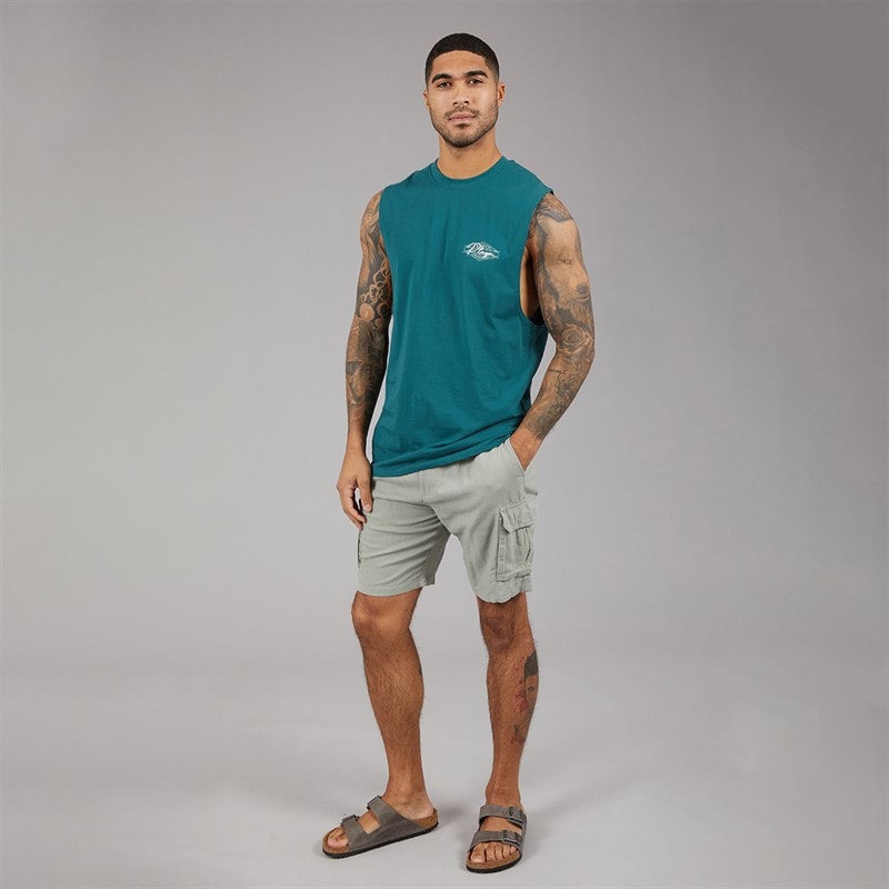 THREADBARE Mens Linen Cargo Shorts Sage - Image 3