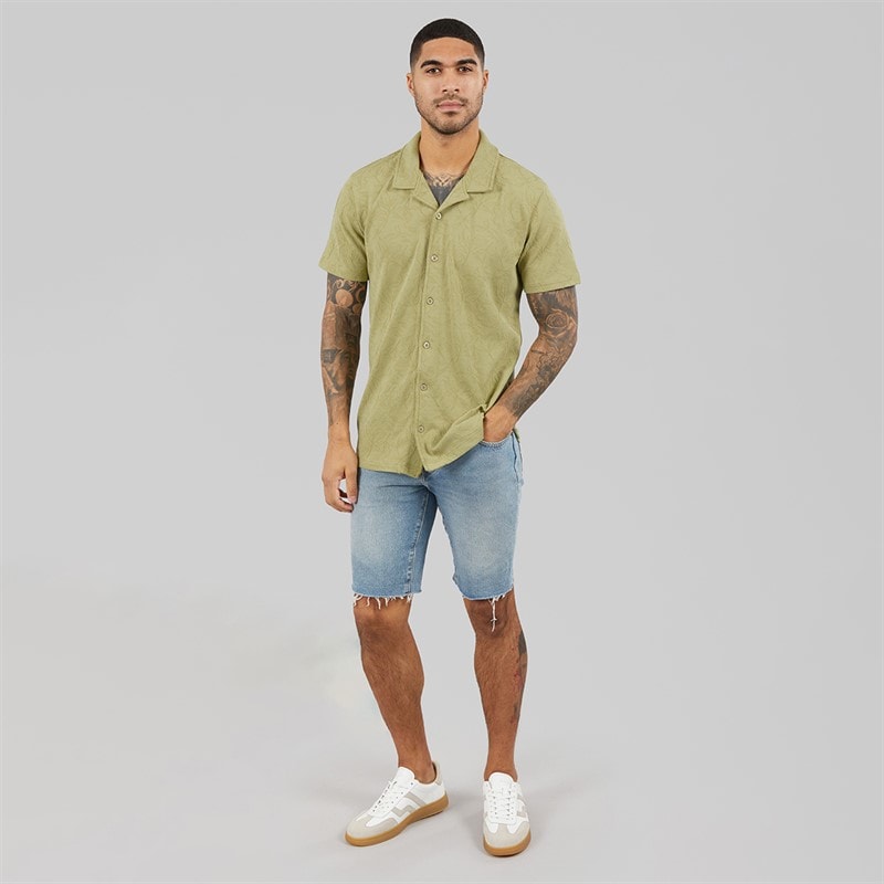 THREADBARE Mens Darvl Short Sleeve Shirt Sage - Image 4