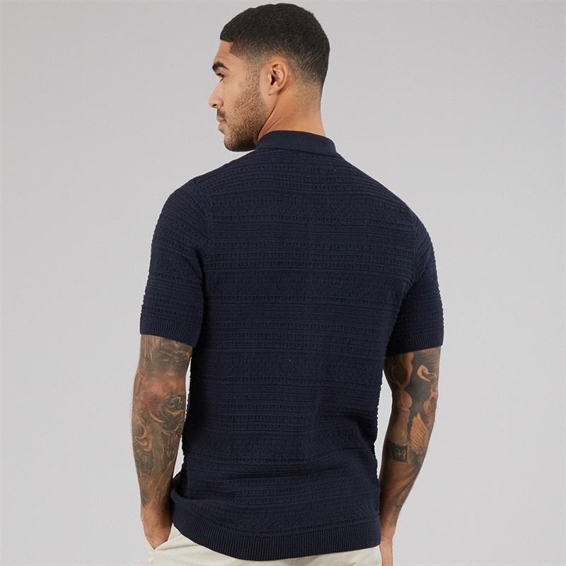 THREADBARE Mens Crown Knitted Shirt Navy - Image 2