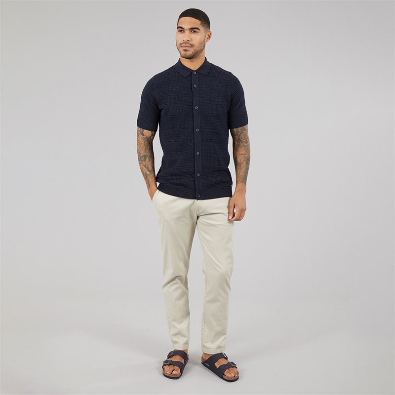 THREADBARE Mens Crown Knitted Shirt Navy - Image 4