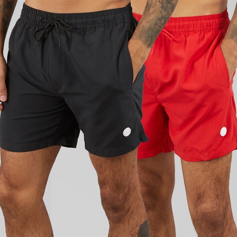 THREADBARE Mens Maldives Two Pack Swim Shorts Black/Red