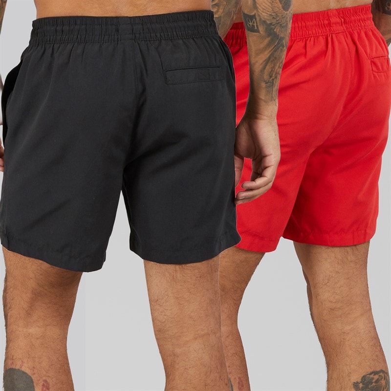 THREADBARE Mens Maldives Two Pack Swim Shorts Black/Red - Image 2