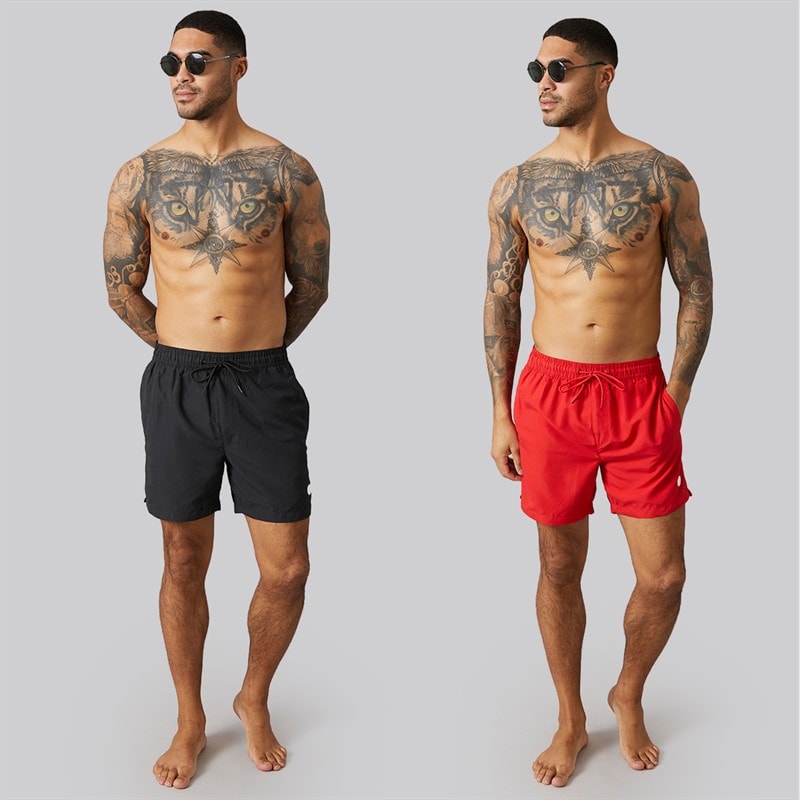 THREADBARE Mens Maldives Two Pack Swim Shorts Black/Red - Image 3