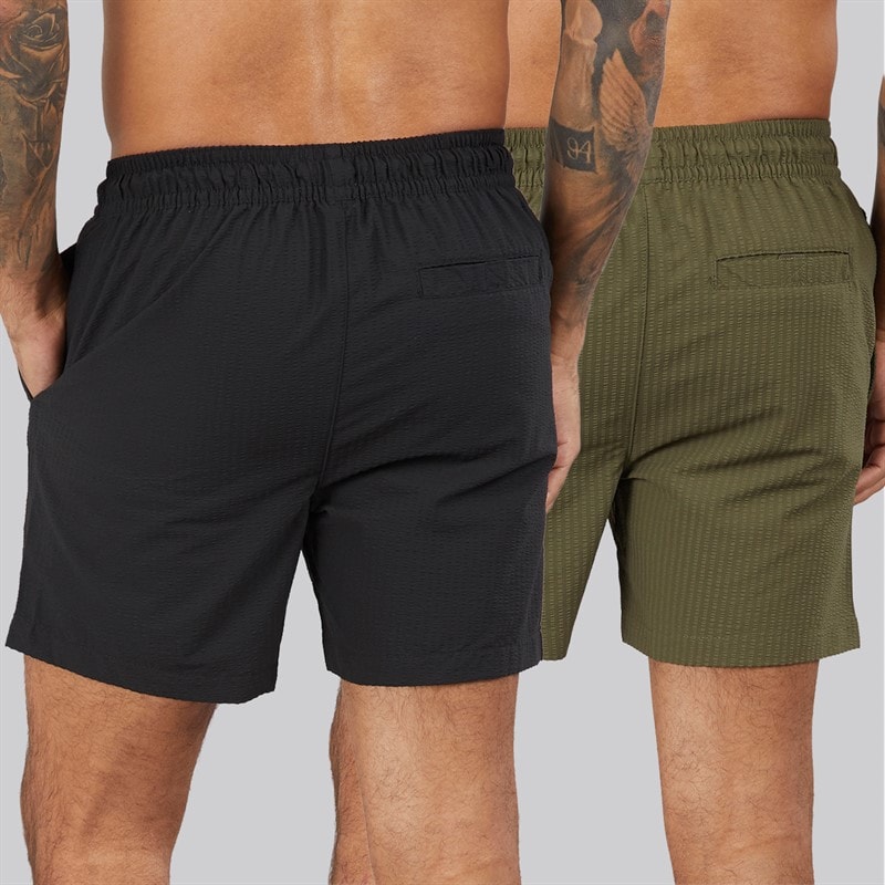 THREADBARE Mens Roly Two Pack Swim Shorts Black/Khaki - Image 2