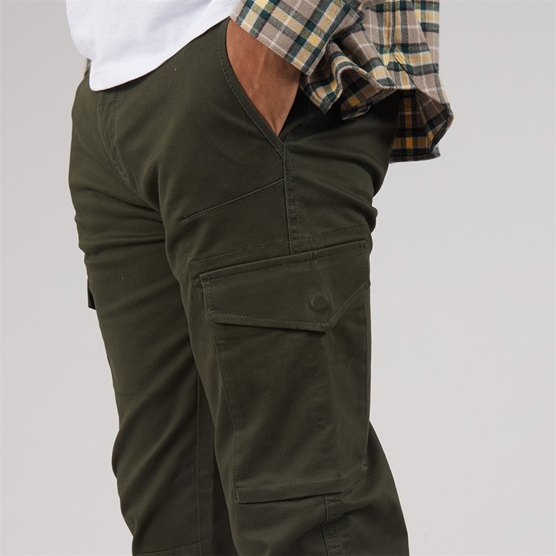 THREADBARE Mens Battled Cargo Trousers Forest - Image 3