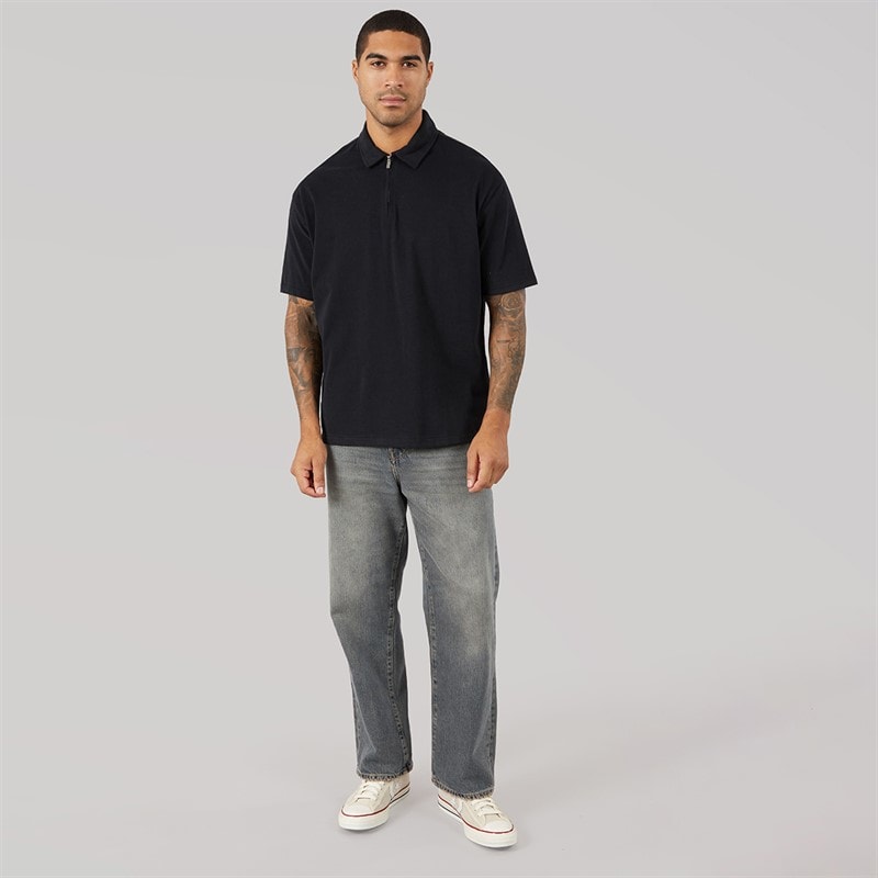 THREADBARE Mens Cayl Oversized Polo Shirt Black - Image 3