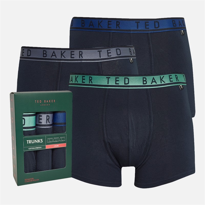 Ted Baker Mens Three Pack Cotton Boxer Trunks Navy Sodalite Blue/Navy Folkstone Grey/Navy Oil Blue - Image 1