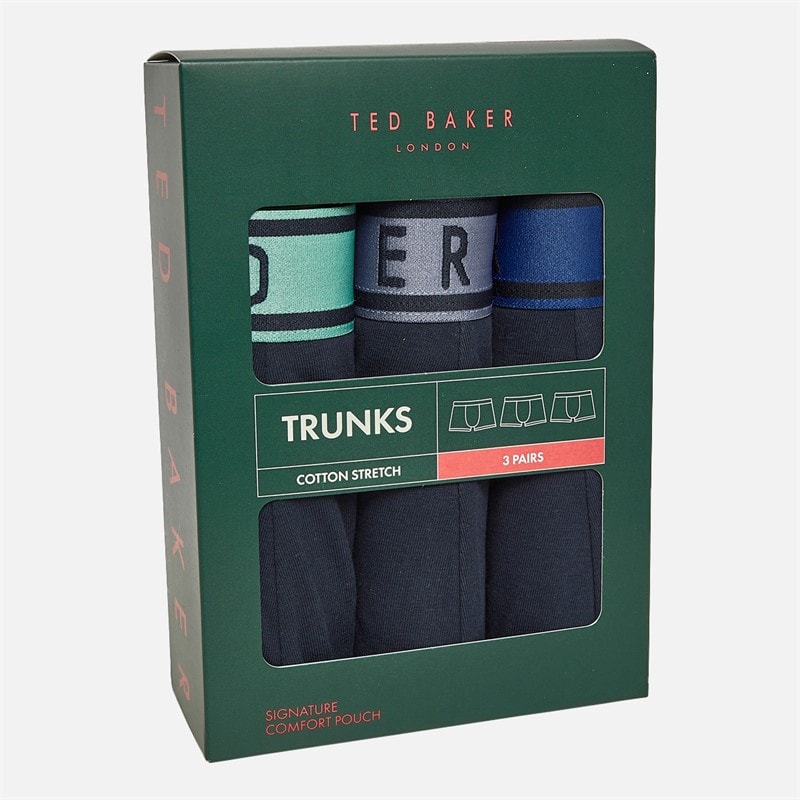 Ted Baker Mens Three Pack Cotton Boxer Trunks Navy Sodalite Blue/Navy Folkstone Grey/Navy Oil Blue - Image 2