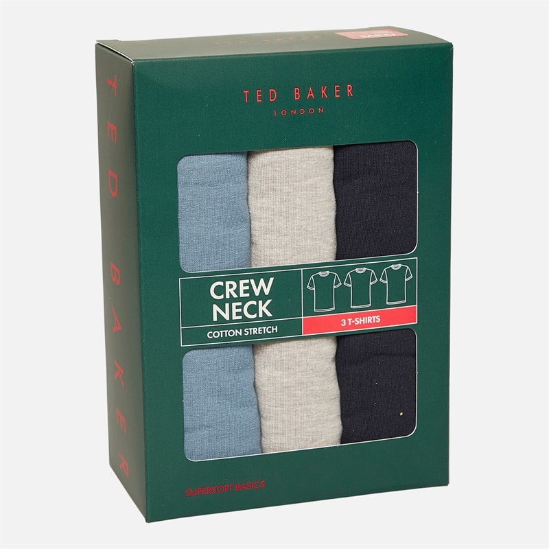 Ted Baker Mens Three Pack Crew Neck T-Shirts Navy Mix - Image 3