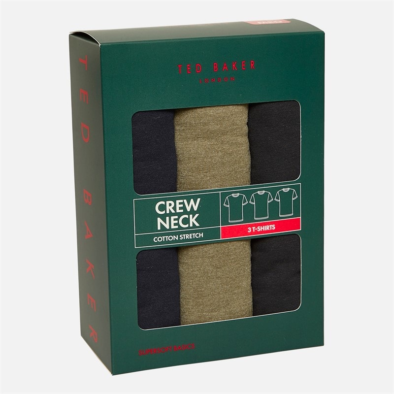 Ted Baker Mens Three Pack Crew Neck T-Shirts Olive Mix - Image 3