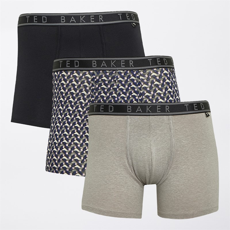 Ted Baker Mens Three Pack Boxers Heather Grey/Retro Geo Blue/Black - Image 1