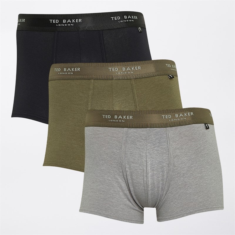 Ted Baker Mens Three Pack Cotton Boxer Trunks Grey/Heather Grey/Dusty Olive - Image 1