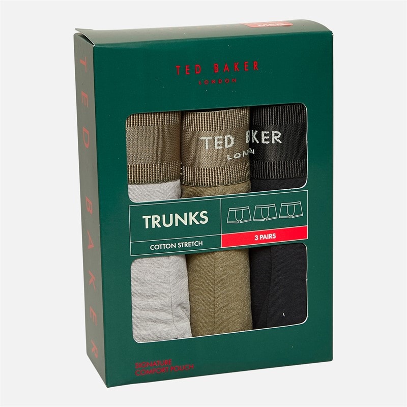 Ted Baker Mens Three Pack Cotton Boxer Trunks Grey/Heather Grey/Dusty Olive - Image 2