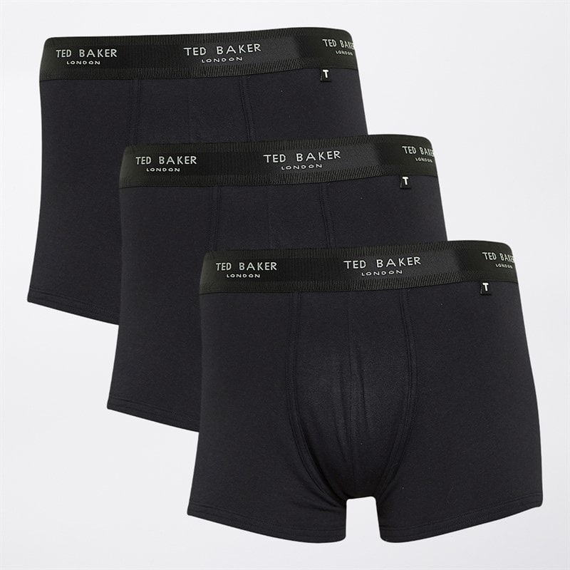 Ted Baker Mens Three Pack Cotton Boxer Trunks Black/Black - Image 1