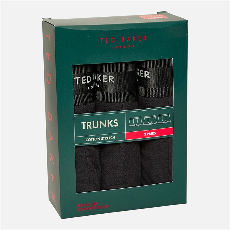 Ted Baker Mens Three Pack Cotton Boxer Trunks Black/Black - Image 2