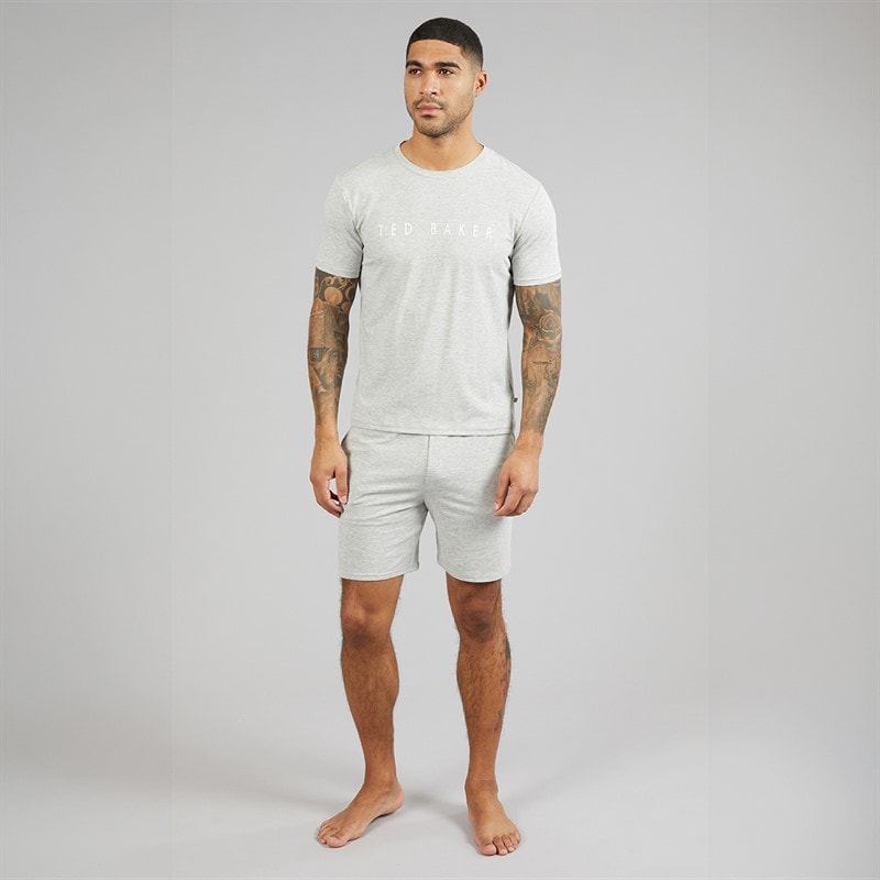 Ted Baker Mens T-Shirt And Shorts Lounge Set Heather Grey - Image 4