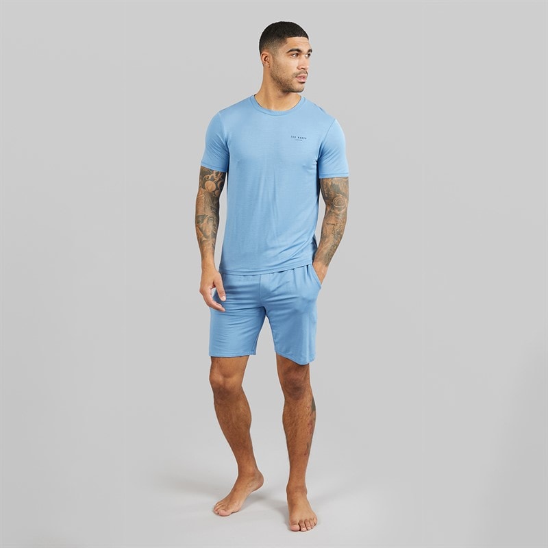 Ted Baker Mens T-Shirt And Shorts Lounge Set Riviera Blue - Image 4