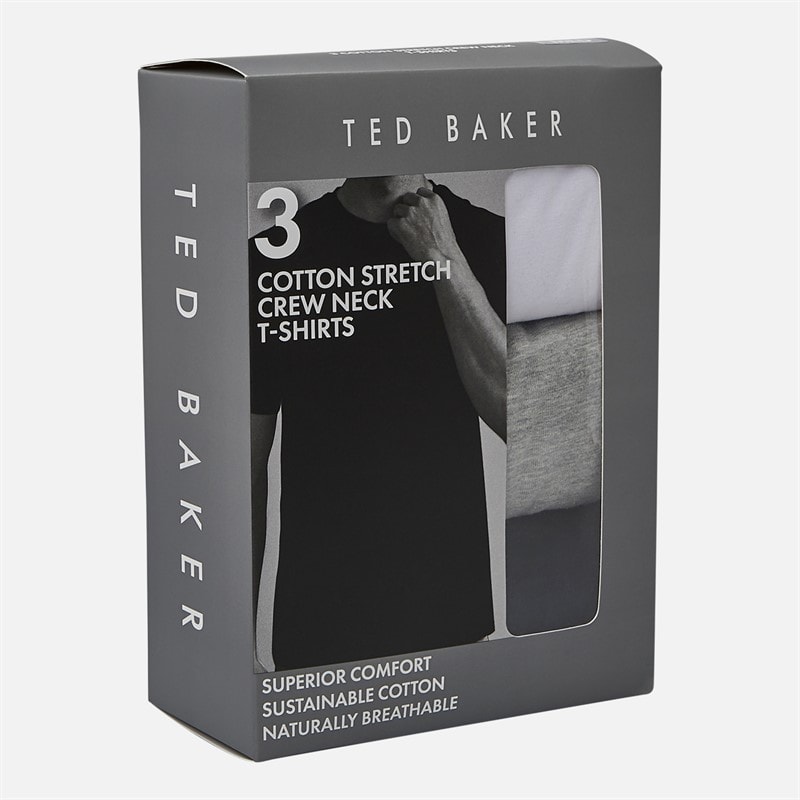 Ted Baker Mens Three Pack Crew Neck T-Shirts Black/White/Grey - Image 4