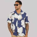 Ted Baker Mens Hebbden Short Sleeve Relaxed Floral Shirt Dark Blue
