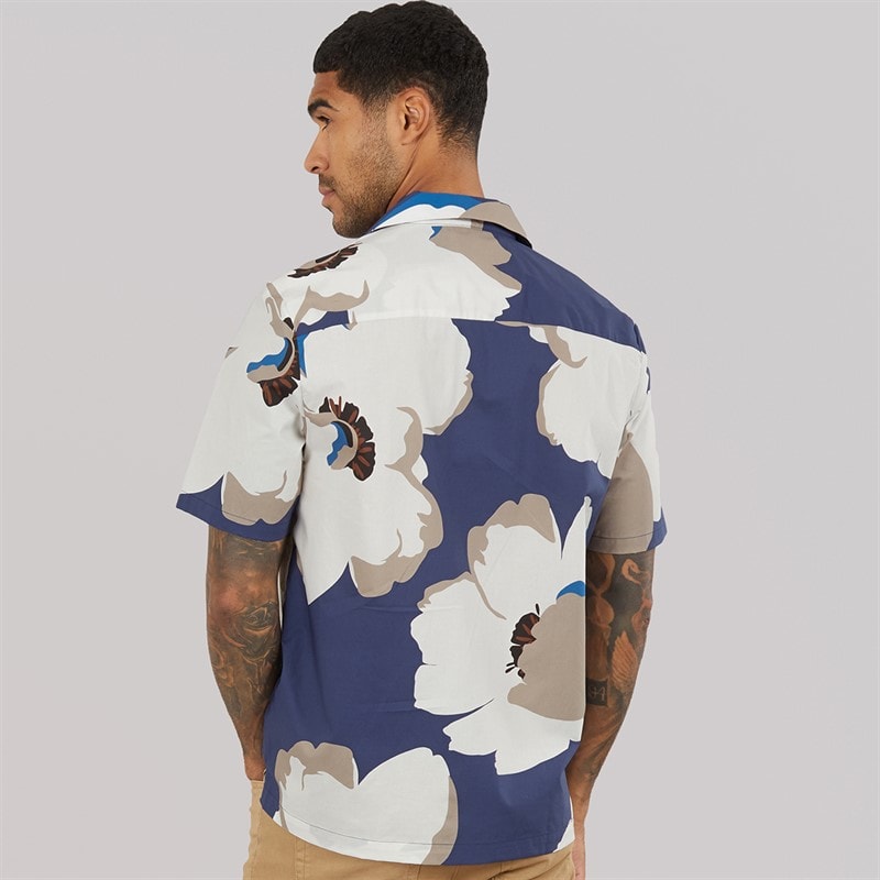 Ted Baker Mens Hebbden Short Sleeve Relaxed Floral Shirt Dark Blue - Image 2